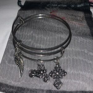Harley Davidson inspired bangle charm bracelet